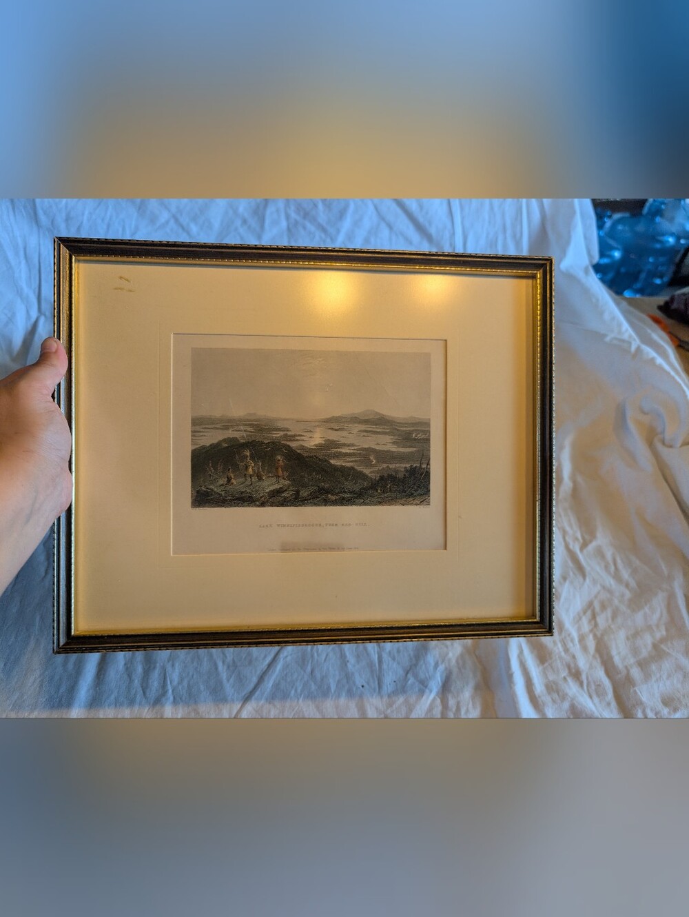 2/80$ Vintage Gold-Framed Landscape lithography with Cream Mat